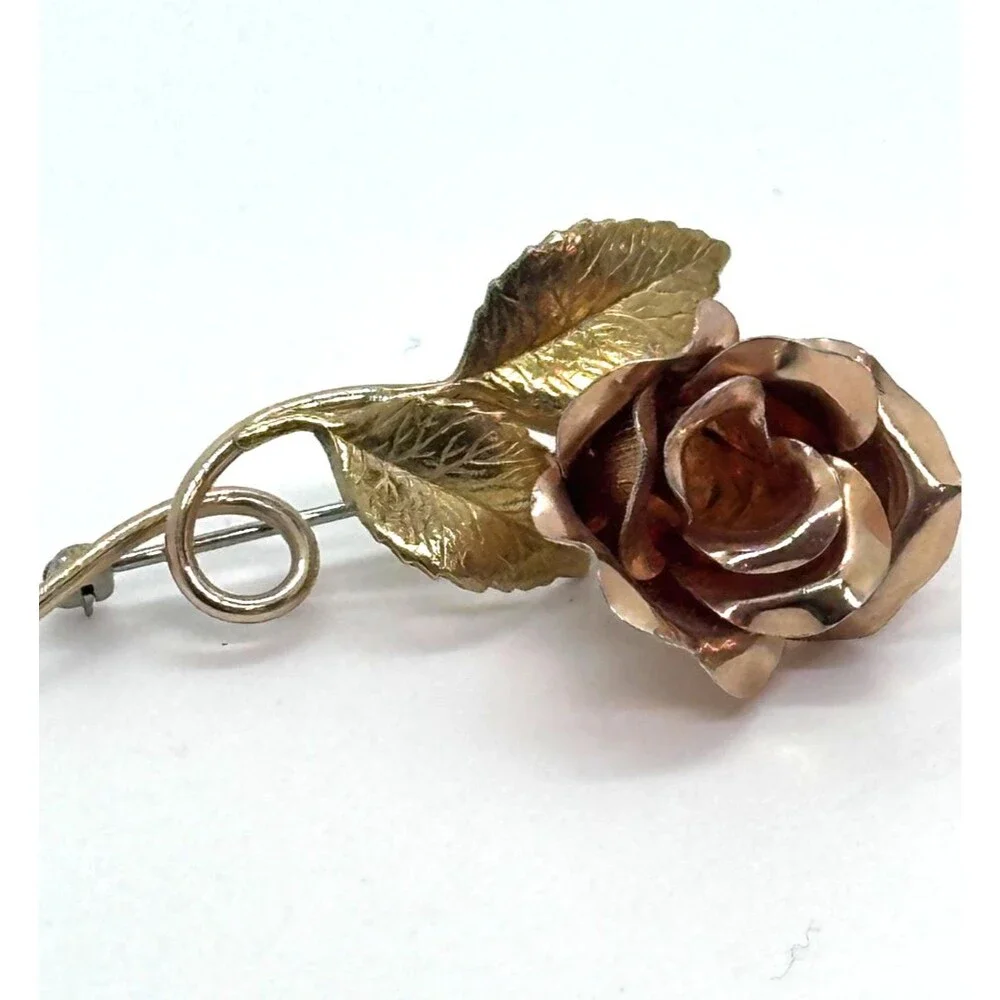 Vintage Two-Tone Rose Pin Brooch Rose Gold Tone